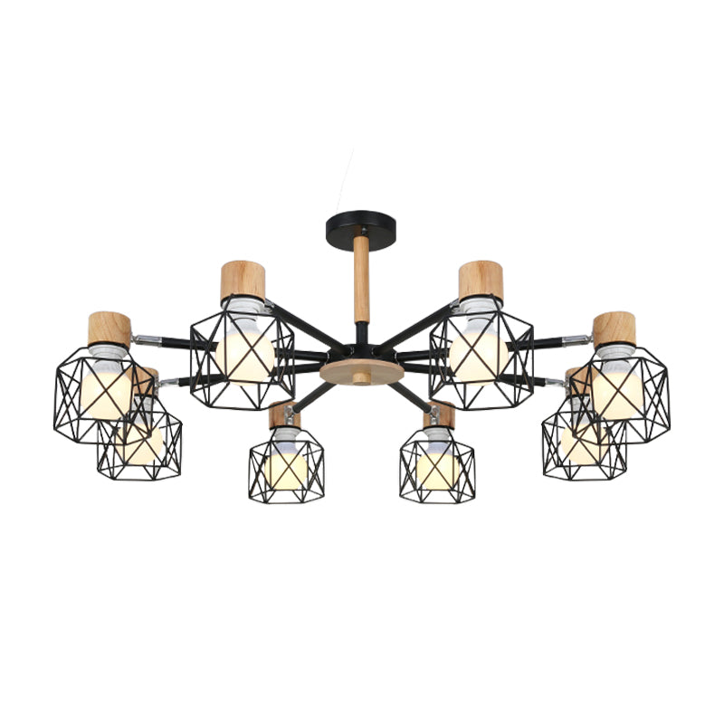 Cage Semi Flush Lamp Nordic Iron 3/6/8-Head Black/Green/Gold Ceiling Drop Pendant Lighting Clearhalo 'Ceiling Lights' 'Close To Ceiling Lights' 'Close to ceiling' 'Semi-flushmount' Lighting' 163406