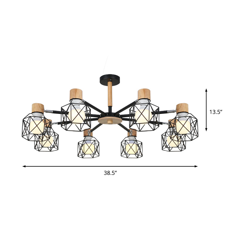 Cage Semi Flush Lamp Nordic Iron 3/6/8-Head Black/Green/Gold Ceiling Drop Pendant Lighting Clearhalo 'Ceiling Lights' 'Close To Ceiling Lights' 'Close to ceiling' 'Semi-flushmount' Lighting' 163407