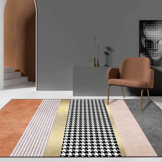 Contemporary Houndstooth Pattern Rug with Stripe Multicolor Polyester Rug Machine Washable Non-Slip Area Rug for Bedroom Grey Clearhalo 'Area Rug' 'Modern' 'Rugs' Rug' 1634286