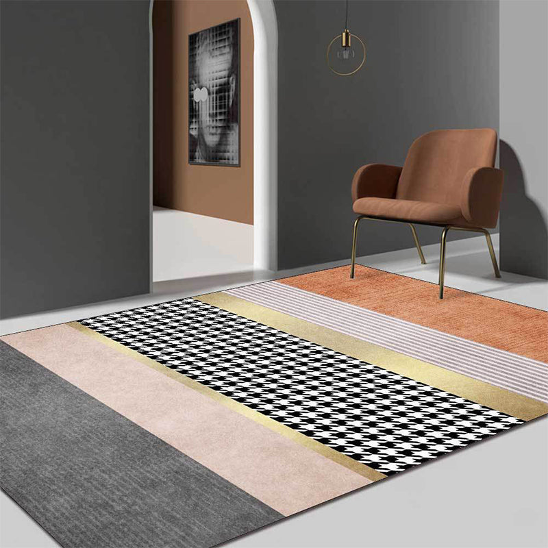 Contemporary Houndstooth Pattern Rug with Stripe Multicolor Polyester Rug Machine Washable Non-Slip Area Rug for Bedroom Clearhalo 'Area Rug' 'Modern' 'Rugs' Rug' 1634287