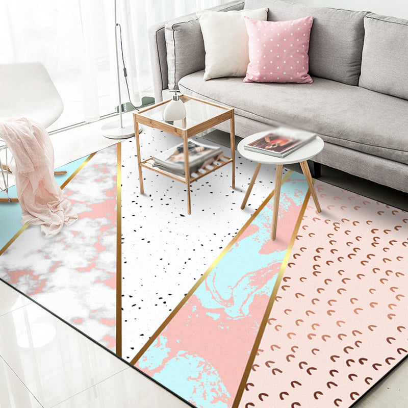 Pink Bedroom Rug Modern Color Block Geometry Marble Pattern Area Rug Polyester Washable Stain-Resistant Carpet Pink Clearhalo 'Area Rug' 'Modern' 'Rugs' Rug' 1634425