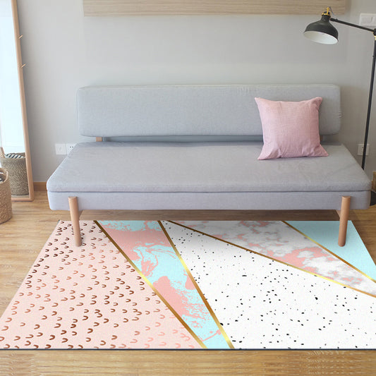 Pink Bedroom Rug Modern Color Block Geometry Marble Pattern Area Rug Polyester Washable Stain-Resistant Carpet Clearhalo 'Area Rug' 'Modern' 'Rugs' Rug' 1634426