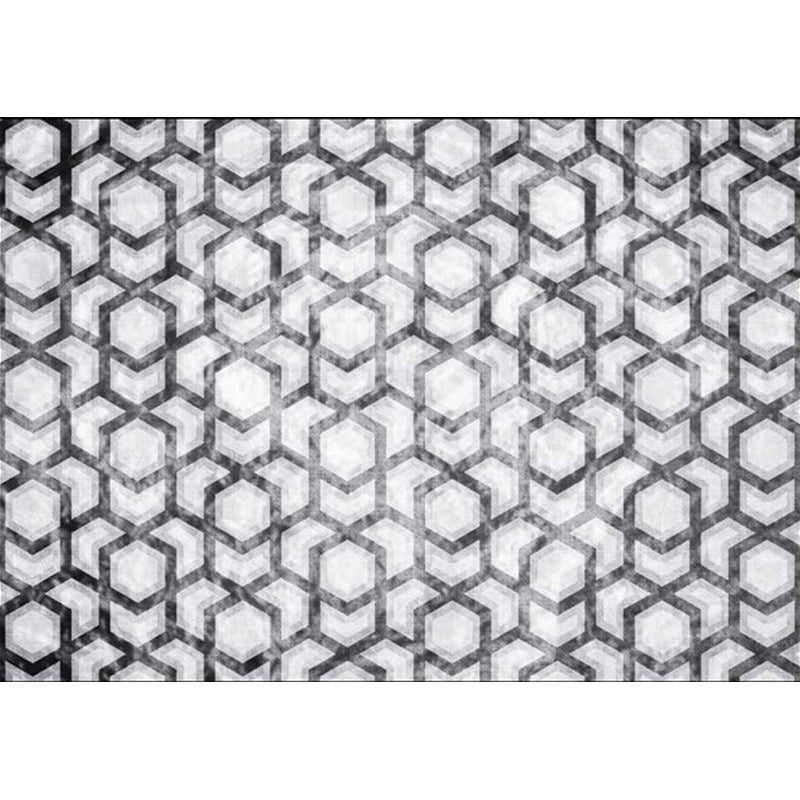 Modern Living Room Rug in Black and White Geometric Hexagon Print Rug Polyester Anti-Slip Backing Area Rug Clearhalo 'Area Rug' 'Modern' 'Rugs' Rug' 1634436