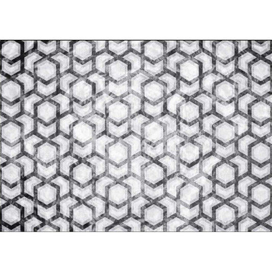 Modern Living Room Rug in Black and White Geometric Hexagon Print Rug Polyester Anti-Slip Backing Area Rug Clearhalo 'Area Rug' 'Modern' 'Rugs' Rug' 1634436