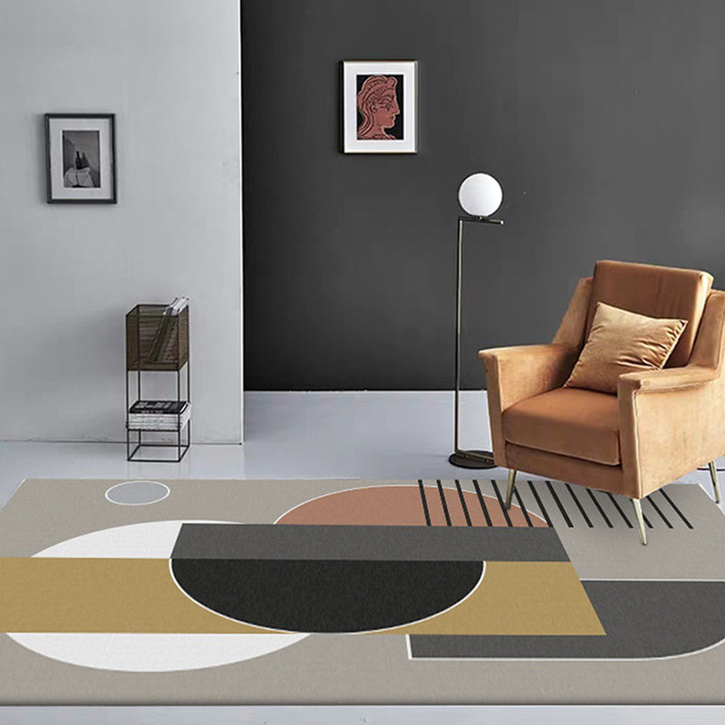 Grey Bedroom Rug Modern Color Block Geometric Stripe Pattern Area Rug Polyester Stain-Resistant Carpet Grey Clearhalo 'Area Rug' 'Modern' 'Rugs' Rug' 1634478