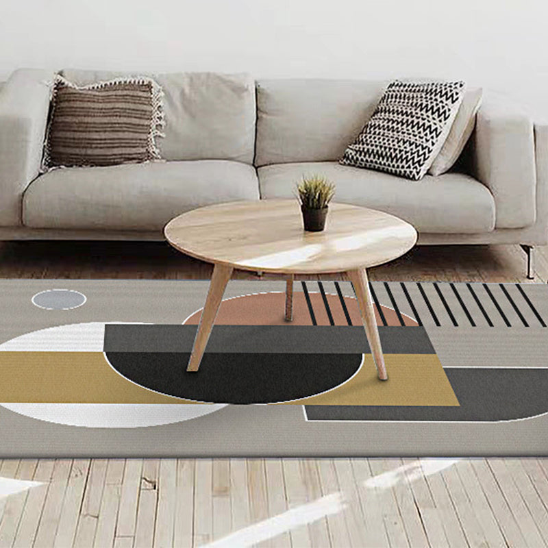 Grey Bedroom Rug Modern Color Block Geometric Stripe Pattern Area Rug Polyester Stain-Resistant Carpet Clearhalo 'Area Rug' 'Modern' 'Rugs' Rug' 1634479