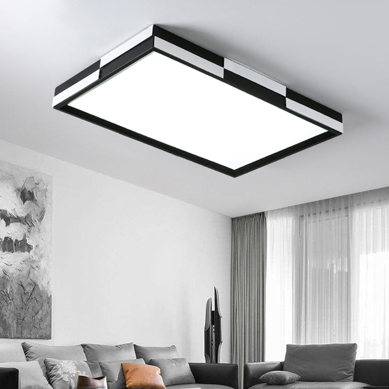 Rectangular Flush Mount Light Modern Acrylic LED Black Ceiling Mounted Lamp in Warm/White Light, 16"/19.5"/37.5" Wide Black 37.5" Clearhalo 'Ceiling Lights' 'Close To Ceiling Lights' 'Close to ceiling' 'Flush mount' Lighting' 163448