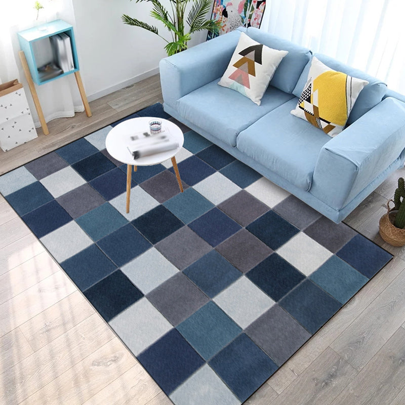 Modern Living Room Rug in Blue Plaid Print Rug Polyester Washable Anti-Slip Area Rug Blue Clearhalo 'Area Rug' 'Modern' 'Rugs' Rug' 1634502