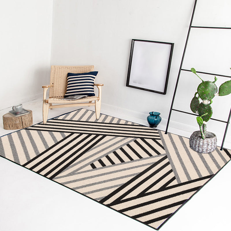 Ivory and Black Bedroom Rug Modern Geometry Stripe Pattern Area Rug Polyester Anti-Slip Carpet Black Clearhalo 'Area Rug' 'Modern' 'Rugs' Rug' 1634555