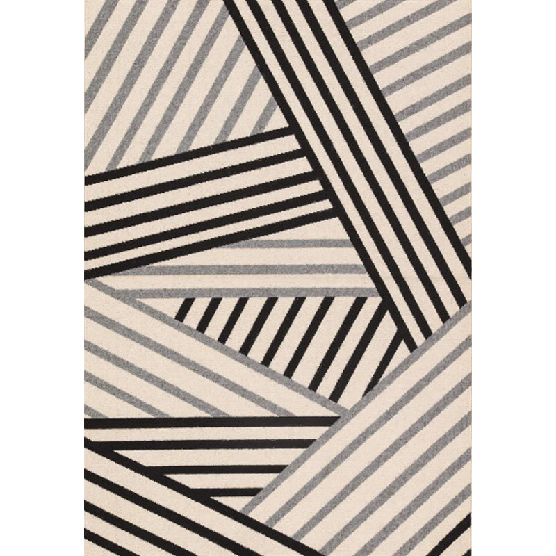 Ivory and Black Bedroom Rug Modern Geometry Stripe Pattern Area Rug Polyester Anti-Slip Carpet Clearhalo 'Area Rug' 'Modern' 'Rugs' Rug' 1634557