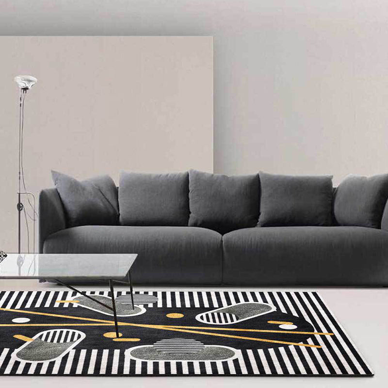 Novelty Striped Pattern Rug Black and White Polyester Rug Machine Washable Non-Slip Area Rug for Bedroom Black Clearhalo 'Area Rug' 'Modern' 'Rugs' Rug' 1634621