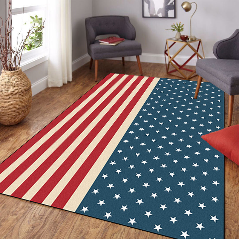 Stylish USA Flag Pattern Rug Blue and Red Nordic Rug Polyester Washable Anti-Slip Backing Area Rug for Living Room Clearhalo 'Area Rug' 'Modern' 'Rugs' Rug' 1634638