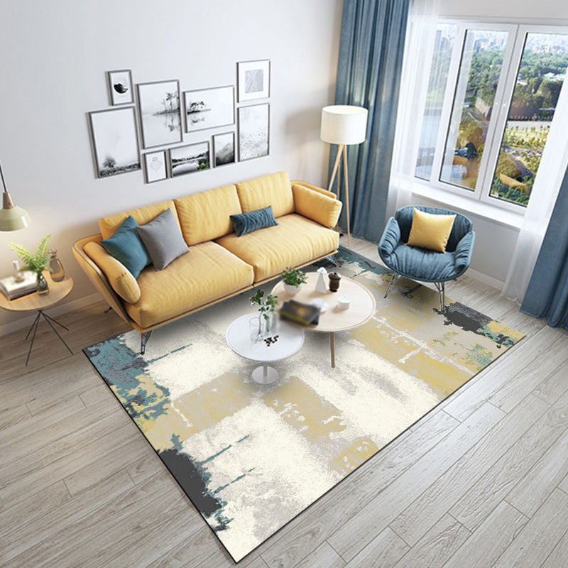 Modern Living Room Rug in White and Yellow Abstract Print Rug Polyester Anti-Slip Backing Area Rug Clearhalo 'Area Rug' 'Modern' 'Rugs' Rug' 1634695