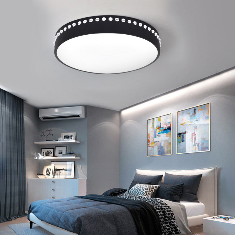 Drum Acrylic Ceiling Light Fixture Modern LED Black/White/Grey Flush Mount Lighting in Warm/White Light, 14"/18"/21.5" Dia Clearhalo 'Ceiling Lights' 'Close To Ceiling Lights' 'Close to ceiling' 'Flush mount' Lighting' 163472