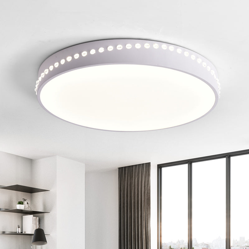 Drum Acrylic Ceiling Light Fixture Modern LED Black/White/Grey Flush Mount Lighting in Warm/White Light, 14"/18"/21.5" Dia White Clearhalo 'Ceiling Lights' 'Close To Ceiling Lights' 'Close to ceiling' 'Flush mount' Lighting' 163474