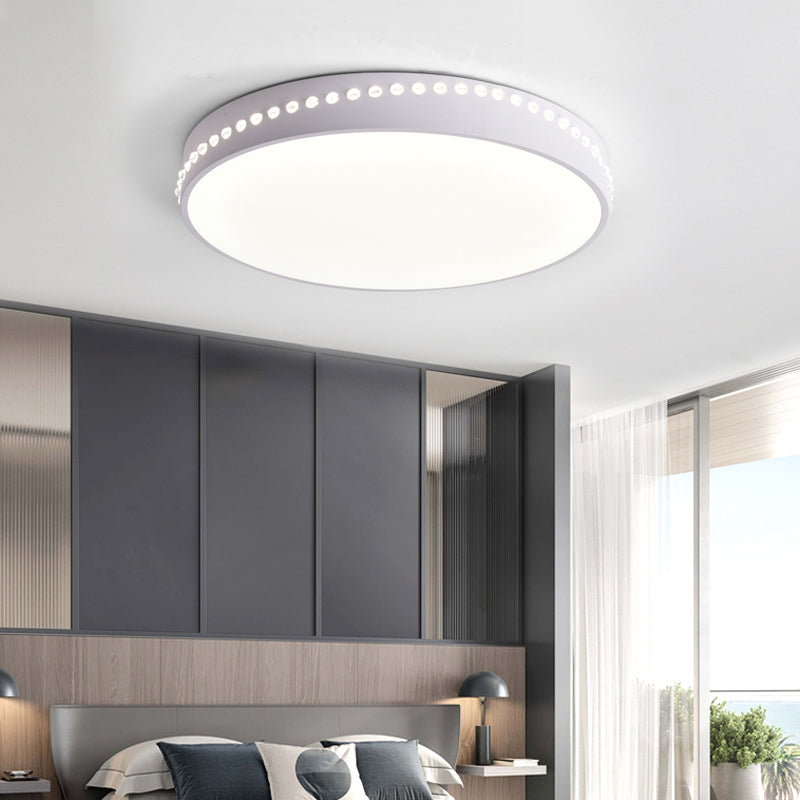 Drum Acrylic Ceiling Light Fixture Modern LED Black/White/Grey Flush Mount Lighting in Warm/White Light, 14"/18"/21.5" Dia Clearhalo 'Ceiling Lights' 'Close To Ceiling Lights' 'Close to ceiling' 'Flush mount' Lighting' 163476