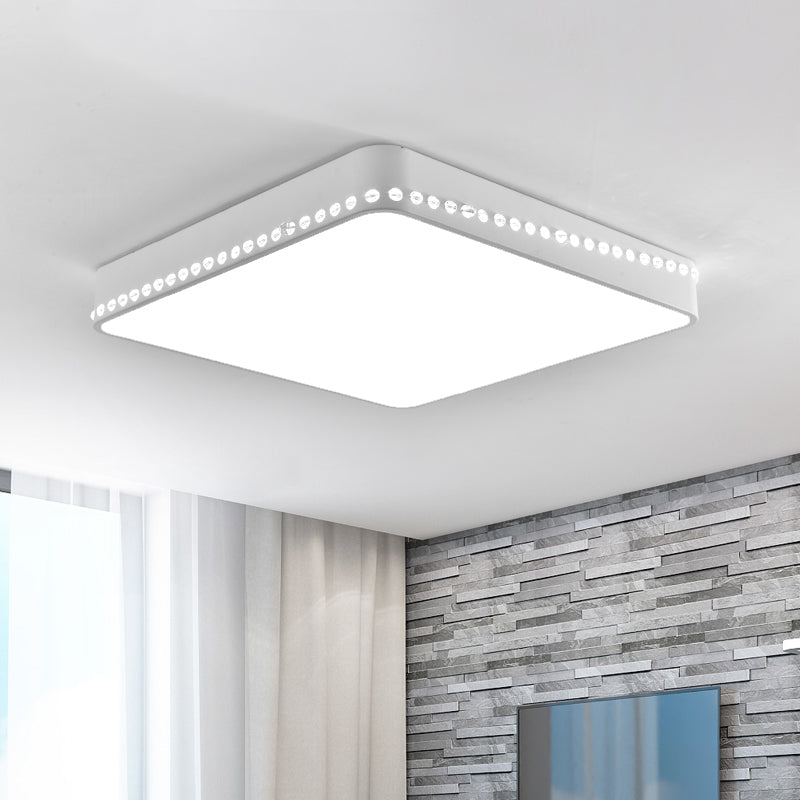 18"/21.5" W Square Ceiling Lamp Modern Acrylic LED Black/White/Gold Flush Mount Lighting with Crystal Accents in Warm/White Light White Clearhalo 'Ceiling Lights' 'Close To Ceiling Lights' 'Close to ceiling' 'Flush mount' Lighting' 163489