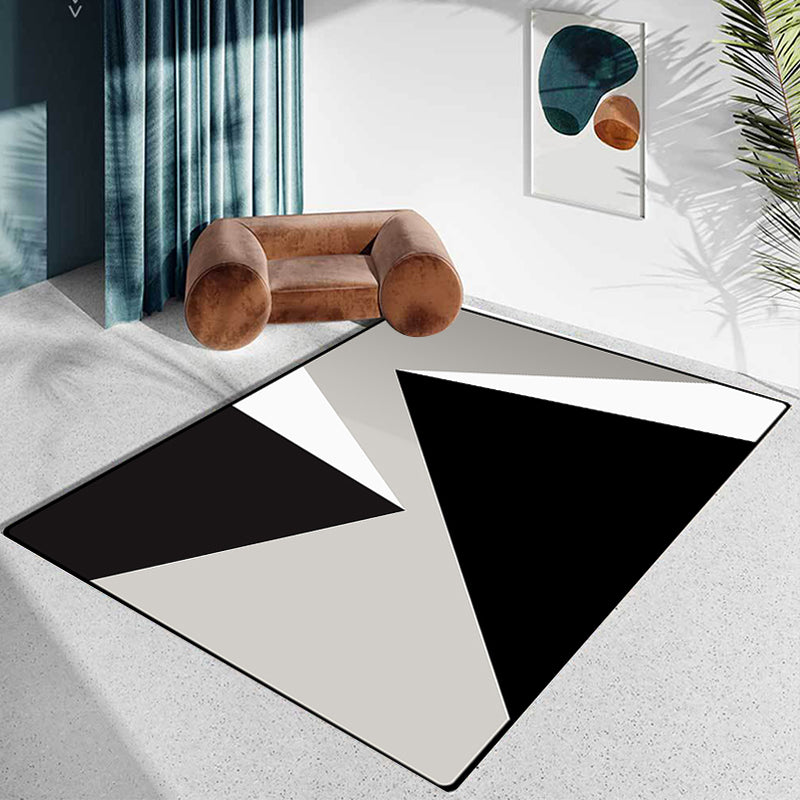 Contemporary Modern Rug in Black and Grey Colorblock Geometry Pattern Rug Polyester Non-Slip Carpet for Home Decoration Clearhalo 'Area Rug' 'Modern' 'Rugs' Rug' 1635101