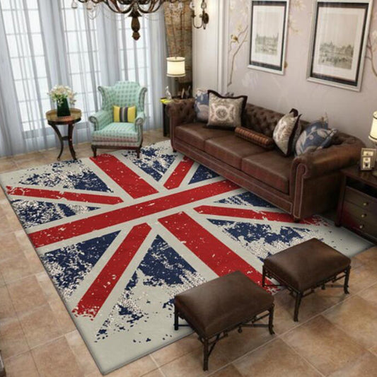 Funky British Flag Pattern Rug Red Nordic Rug Polyester Washable Anti-Slip Backing Area Rug for Living Room Red Clearhalo 'Area Rug' 'Modern' 'Rugs' Rug' 1635196