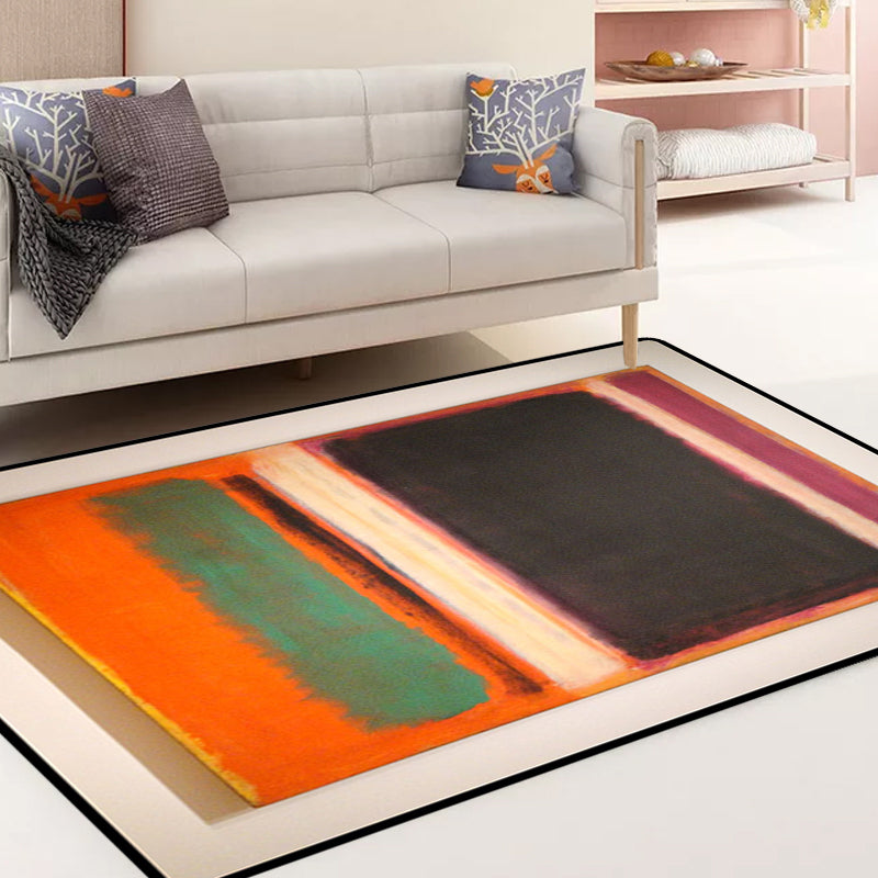 Red and Yellow Bedroom Rug Modern Abstract Painting Pattern Area Rug Polyester Washable Stain-Resistant Carpet Black Clearhalo 'Area Rug' 'Modern' 'Rugs' Rug' 1635244