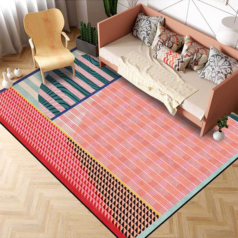 Pink Bedroom Rug Modern Color Block Geometry Stripe Pattern Area Rug Polyester Stain-Resistant Carpet Pink Clearhalo 'Area Rug' 'Modern' 'Rugs' Rug' 1635261