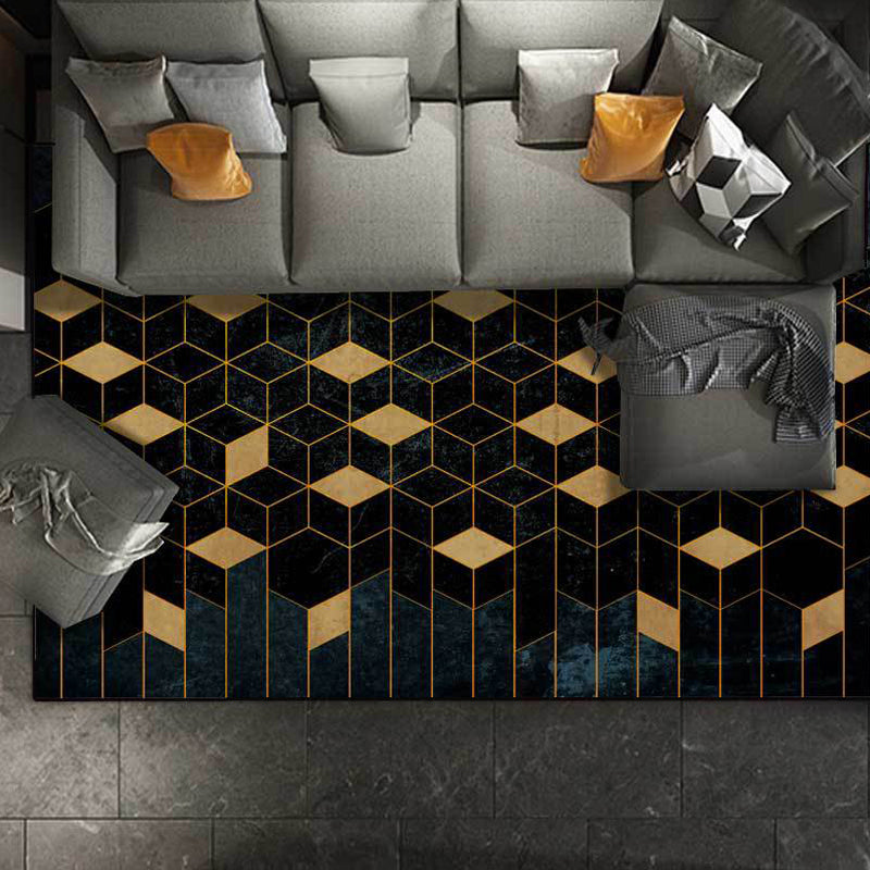 Scandinavian Modern Rug in Black Geometry Diamond Pattern Rug Polyester Non-Slip Backing Carpet for Home Decoration Black Clearhalo 'Area Rug' 'Modern' 'Rugs' Rug' 1635270