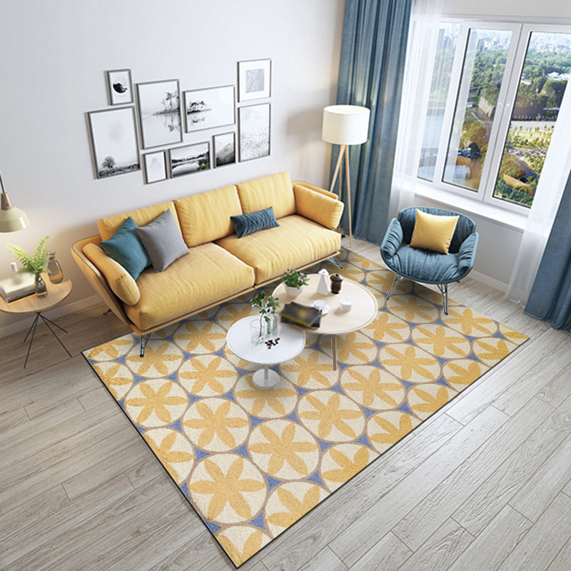 Contemporary Modern Rug in Yellow Geometry Circle Flower Pattern Rug Polyester Washable Carpet for Home Decoration Yellow Clearhalo 'Area Rug' 'Modern' 'Rugs' Rug' 1635401