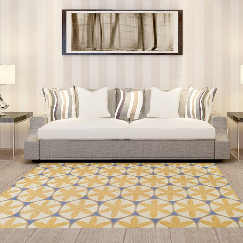 Contemporary Modern Rug in Yellow Geometry Circle Flower Pattern Rug Polyester Washable Carpet for Home Decoration Clearhalo 'Area Rug' 'Modern' 'Rugs' Rug' 1635402