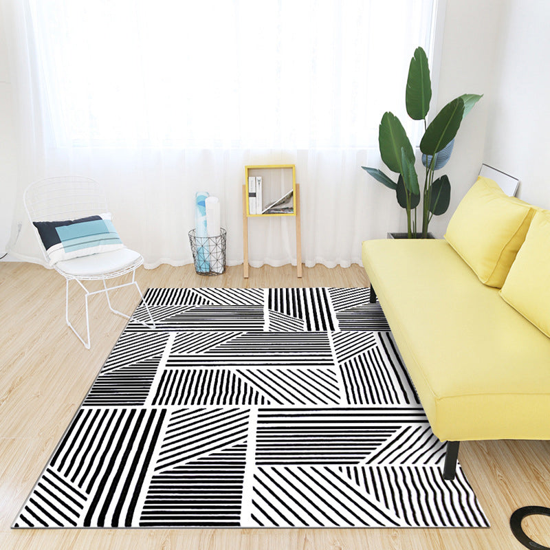 Modern Living Room Rug in Black and White Geometric Stripe Print Rug Polyester Machine Washable Area Rug Black-White Clearhalo 'Area Rug' 'Modern' 'Rugs' Rug' 1635488