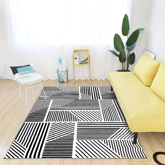 Modern Living Room Rug in Black and White Geometric Stripe Print Rug Polyester Machine Washable Area Rug Black-White Clearhalo 'Area Rug' 'Modern' 'Rugs' Rug' 1635488