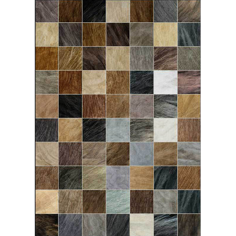 Brown Bedroom Rug Modern Plaid Fur Pattern Area Rug Polyester Pet Friendly Washable Carpet Clearhalo 'Area Rug' 'Modern' 'Rugs' Rug' 1635590