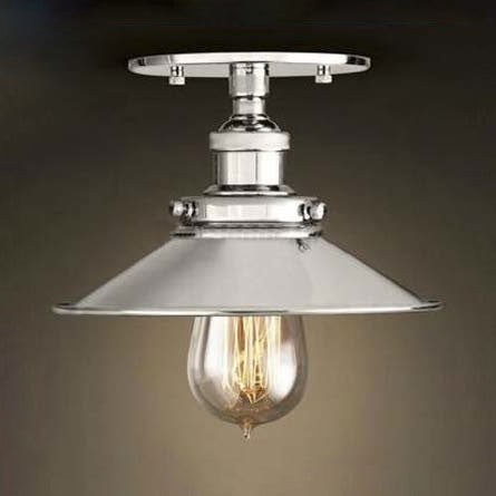 Black/Rust Cone Shade Semi Flush Mount Retro Stylish Metallic 1 Head Balcony Close to Ceiling Lighting Chrome Clearhalo 'Ceiling Lights' 'Close To Ceiling Lights' 'Close to ceiling' 'Flush mount' 'Industrial Flush Mount' Lighting' 16355