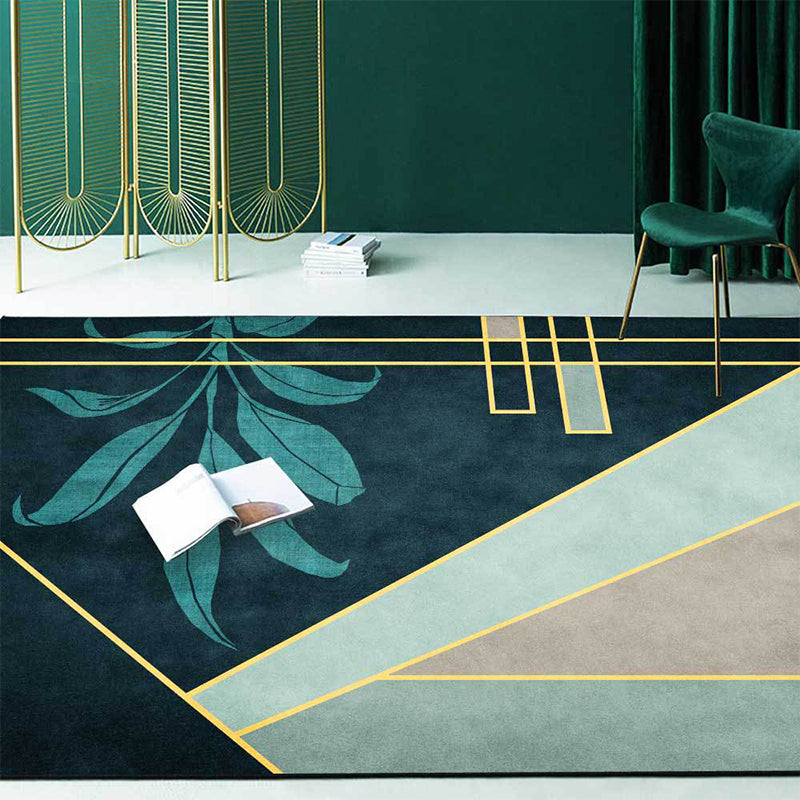 Green Novelty Rug Polyester Geometric and Leaf Pattern Rug Washable Non-Slip Backing Carpet for Living Room Blackish Green Clearhalo 'Area Rug' 'Modern' 'Rugs' Rug' 1635604