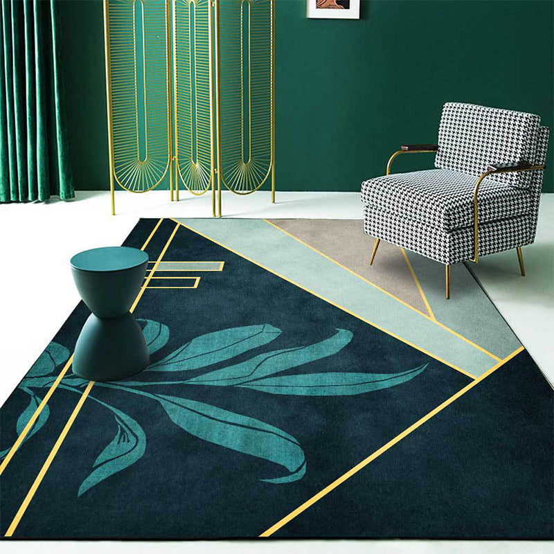 Green Novelty Rug Polyester Geometric and Leaf Pattern Rug Washable Non-Slip Backing Carpet for Living Room Clearhalo 'Area Rug' 'Modern' 'Rugs' Rug' 1635605