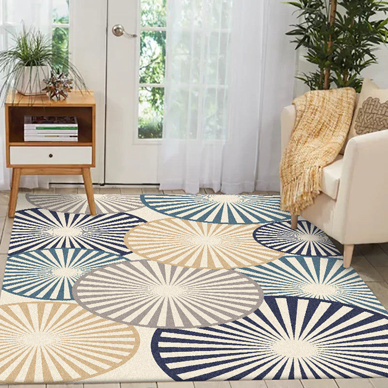 Stylish Radial Pattern Rug Beige and Blue Modern Rug Polyester Washable Non-Slip Backing Area Rug for Living Room Cream Clearhalo 'Area Rug' 'Modern' 'Rugs' Rug' 1635664