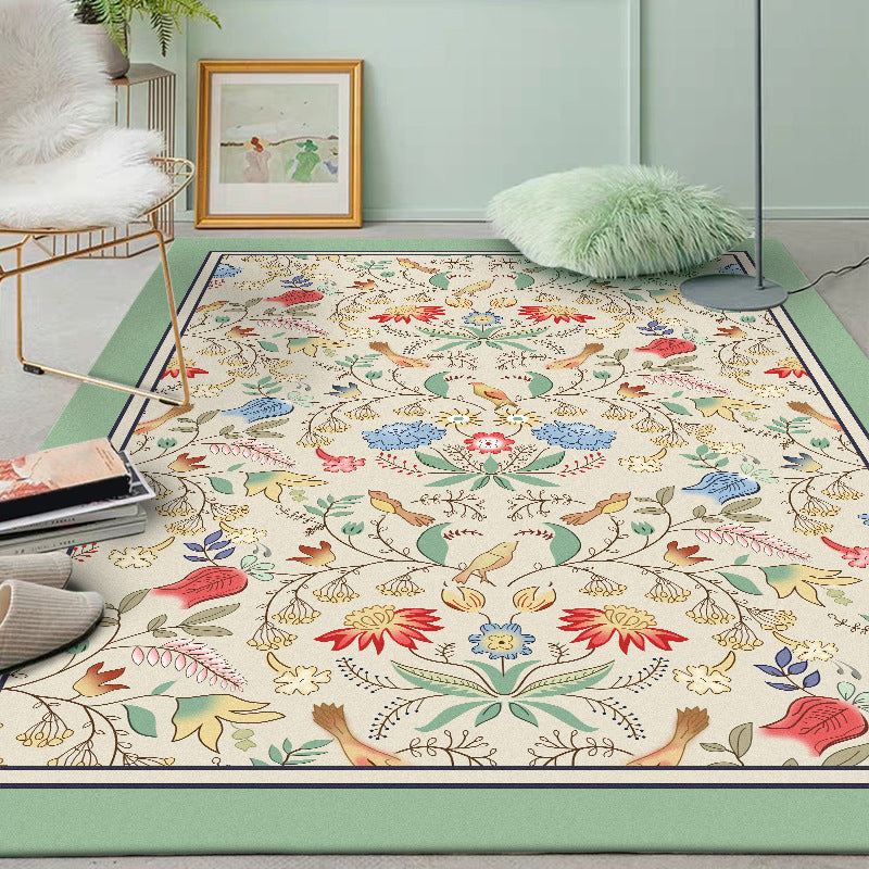 Retro Floral Pattern Rug with Leaf Beige and Green Classic Rug Polyester Washable Non-Slip Backing Area Rug for Living Room Beige Clearhalo 'Area Rug' 'Modern' 'Rugs' Rug' 1635744