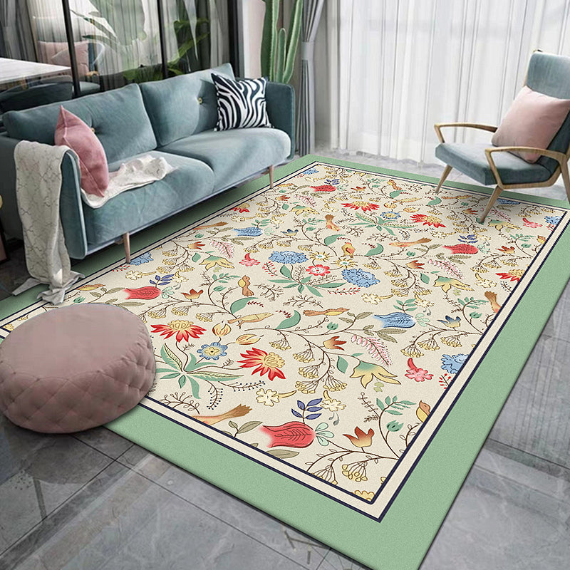 Retro Floral Pattern Rug with Leaf Beige and Green Classic Rug Polyester Washable Non-Slip Backing Area Rug for Living Room Clearhalo 'Area Rug' 'Modern' 'Rugs' Rug' 1635745