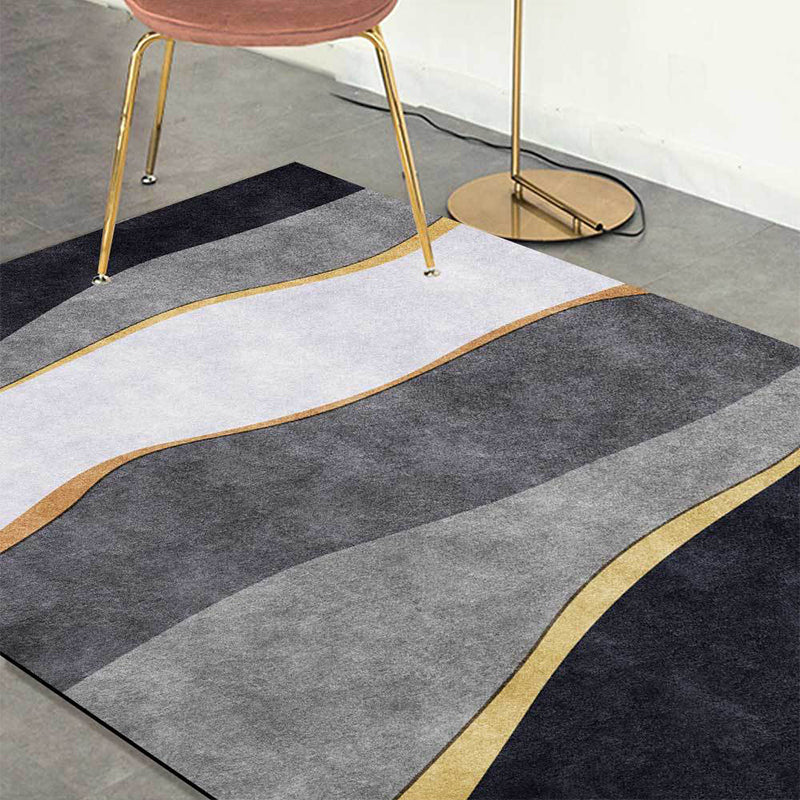 Unique Colorblock Rug Black and Grey Modern Rug Polyester Washable Non-Slip Backing Area Rug for Living Room Clearhalo 'Area Rug' 'Modern' 'Rugs' Rug' 1635833