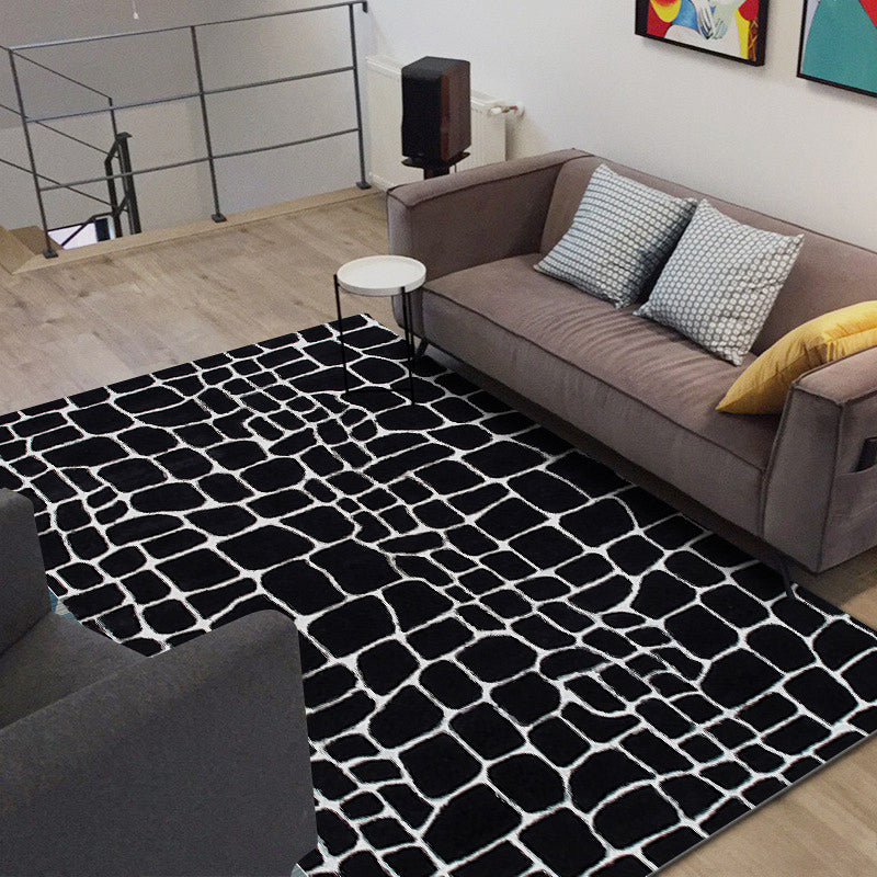 Black and White Contemporary Rug Polyester Crocodile Pattern Rug Washable Non-Slip Backing Carpet for Living Room Black Clearhalo 'Area Rug' 'Rug' 1635904