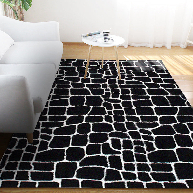 Black and White Contemporary Rug Polyester Crocodile Pattern Rug Washable Non-Slip Backing Carpet for Living Room Clearhalo 'Area Rug' 'Rug' 1635905