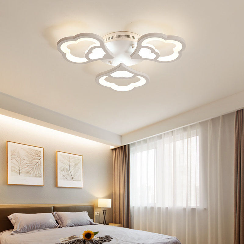 3/5/12-Head LED Bedroom Flush Light with Flower Acrylic Shade White Ceiling Mounted Fixture in Warm/White Light 3 White Clearhalo 'Ceiling Lights' 'Close To Ceiling Lights' 'Close to ceiling' 'Flush mount' Lighting' 163592