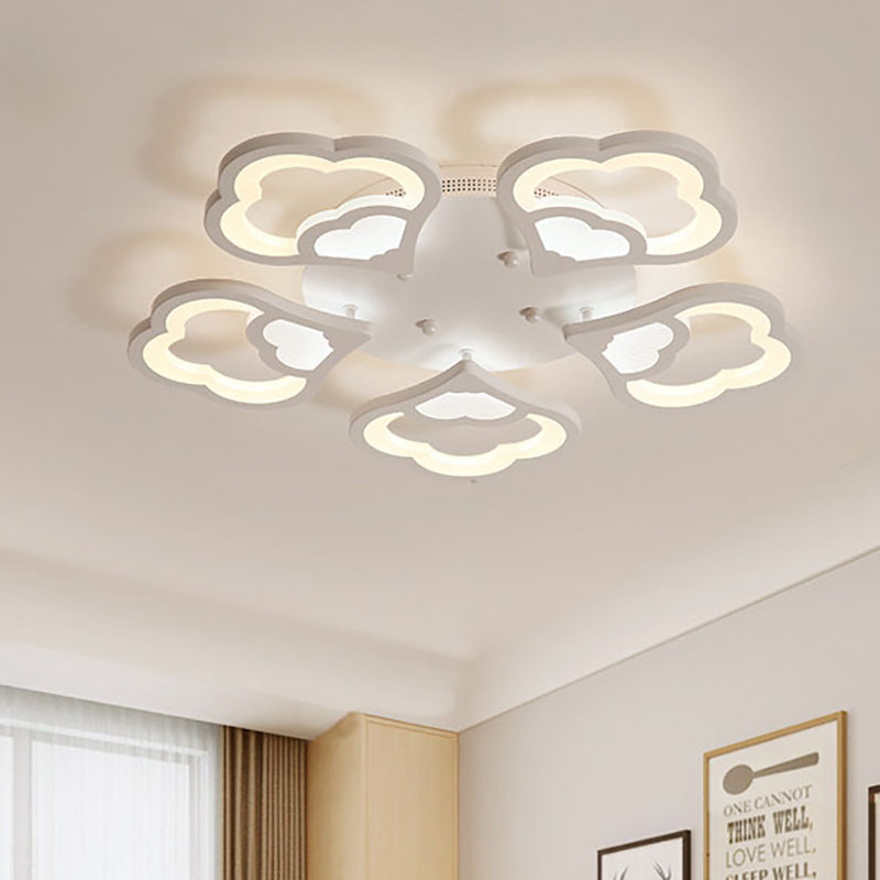 3/5/12-Head LED Bedroom Flush Light with Flower Acrylic Shade White Ceiling Mounted Fixture in Warm/White Light 5 White Clearhalo 'Ceiling Lights' 'Close To Ceiling Lights' 'Close to ceiling' 'Flush mount' Lighting' 163596