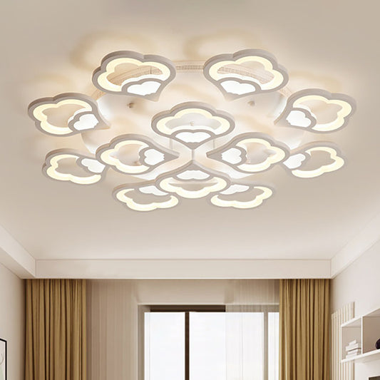 3/5/12-Head LED Bedroom Flush Light with Flower Acrylic Shade White Ceiling Mounted Fixture in Warm/White Light 12 White Clearhalo 'Ceiling Lights' 'Close To Ceiling Lights' 'Close to ceiling' 'Flush mount' Lighting' 163600
