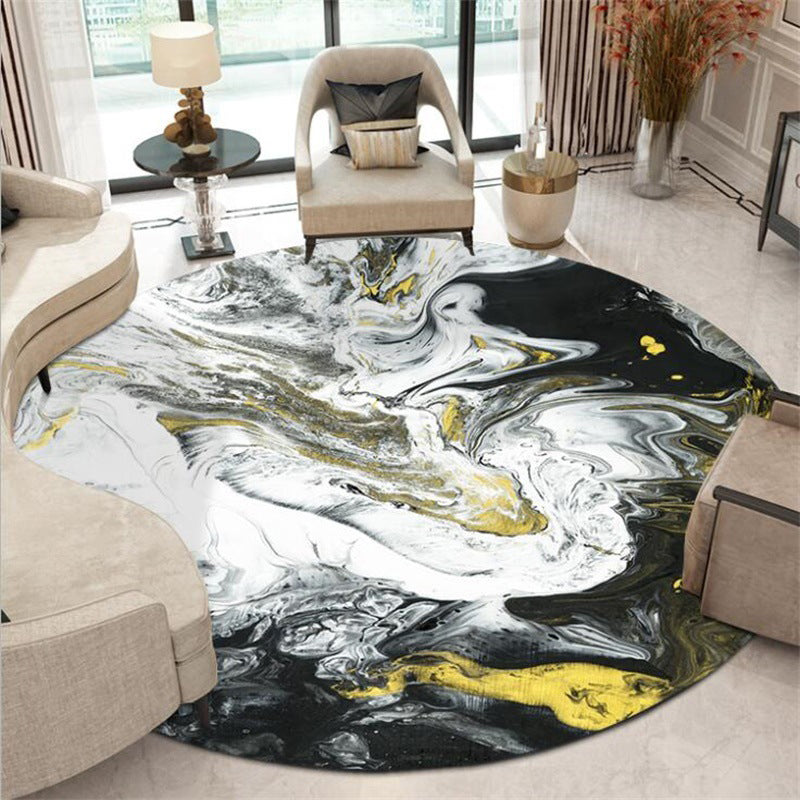 Modern Living Room Rug in Black and White Abstract Oil Painting Print Rug Polyester Machine Washable Area Rug Yellow-Black Design 2 Clearhalo 'Area Rug' 'Modern' 'Rugs' Rug' 1636050