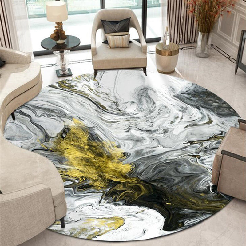 Modern Living Room Rug in Black and White Abstract Oil Painting Print Rug Polyester Machine Washable Area Rug Yellow-Black Design 3 Clearhalo 'Area Rug' 'Modern' 'Rugs' Rug' 1636057