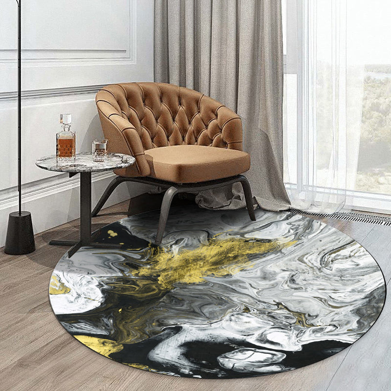 Modern Living Room Rug in Black and White Abstract Oil Painting Print Rug Polyester Machine Washable Area Rug Yellow-Black Design 4 Clearhalo 'Area Rug' 'Modern' 'Rugs' Rug' 1636064