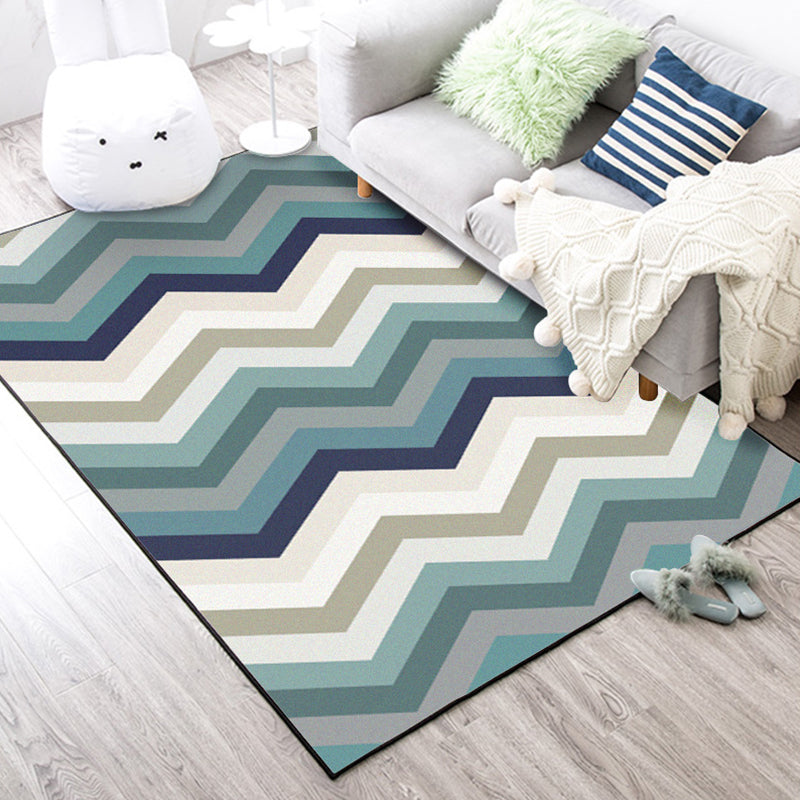 Blue Bedroom Rug Novelty Geometric Wave Pattern Area Rug Polyester Stain-Resistant Carpet Blue Clearhalo 'Area Rug' 'Rug' 1636078