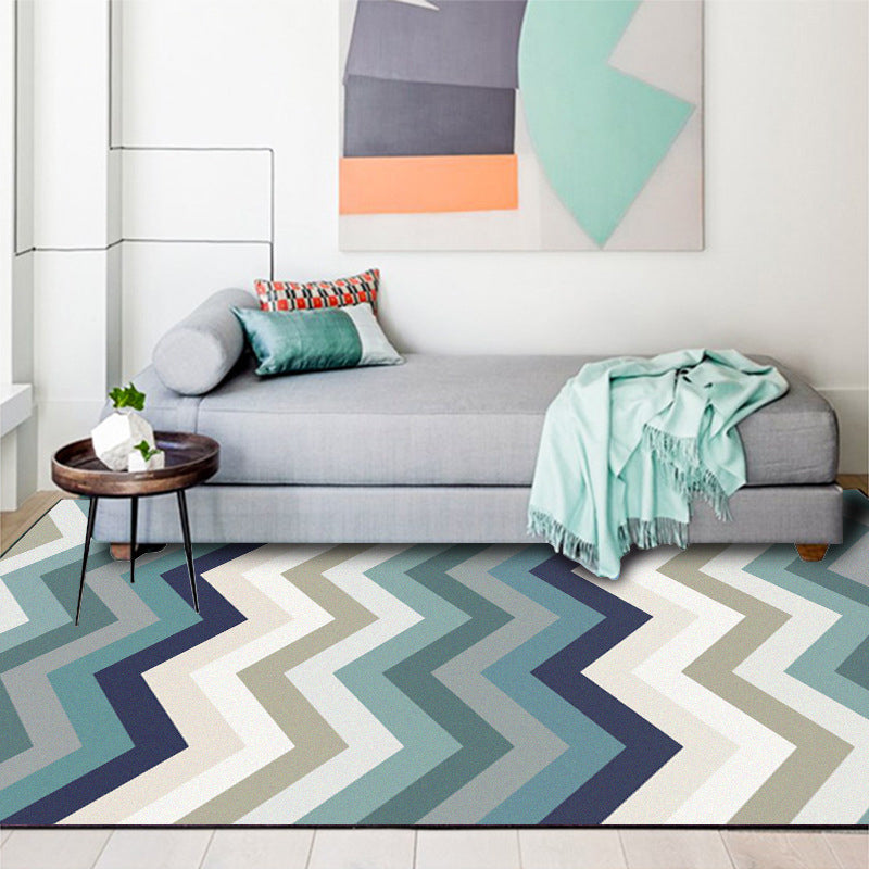 Blue Bedroom Rug Novelty Geometric Wave Pattern Area Rug Polyester Stain-Resistant Carpet Clearhalo 'Area Rug' 'Rug' 1636079