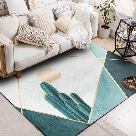 Modern Living Room Rug in Green and Grey Color Block Cactus Sun Print Rug Polyester Non-Slip Backing Washable Area Rug Green Clearhalo 'Area Rug' 'Modern' 'Rugs' Rug' 1636086