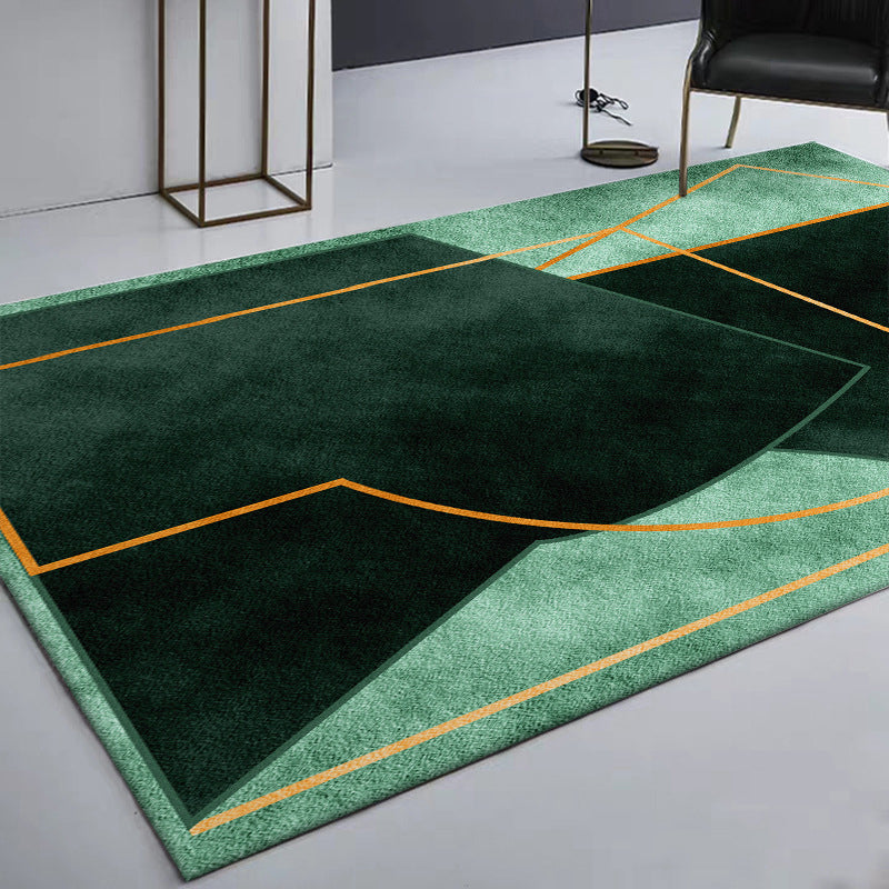 Green Bedroom Rug Modern Color Block Geometry Line Pattern Area Rug Polyester Stain-Resistant Carpet Green Clearhalo 'Area Rug' 'Modern' 'Rugs' Rug' 1636094